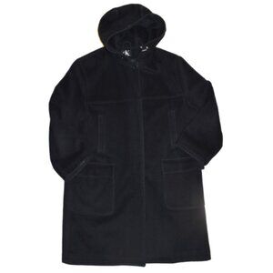 Vintage Calvin Klein Wool Hooded Long Coat Black Size 14 Medium Wool Blend